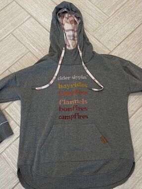 Kids Gray Hooded Pullover with Autumn Text